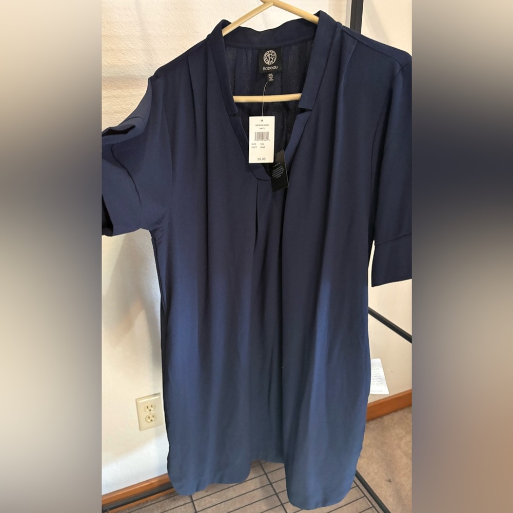 Bobeau Elegant Blue Short Sleeve Dress